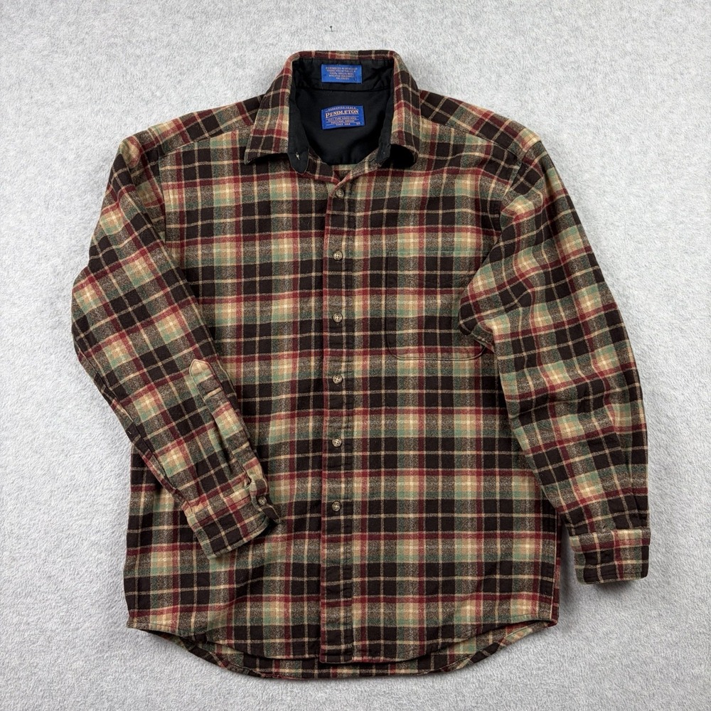 Pendleton Shirt Mens Medium Brown Plaid Wool Button Up Flannel Heritage Rugged